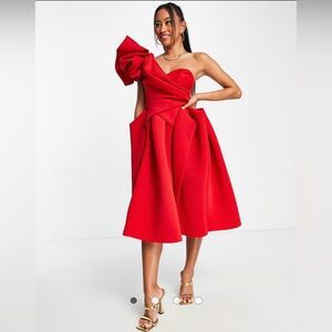 ASOS DESIGN one shoulder origami midi dress NWT - red
